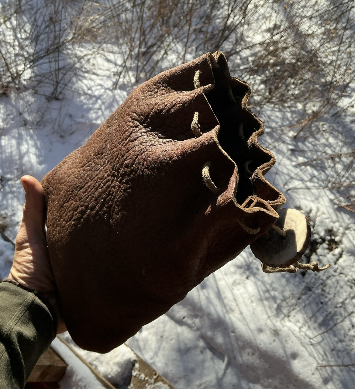 Montana Elk Natural Bark Tan Bag…Elk Antler Button