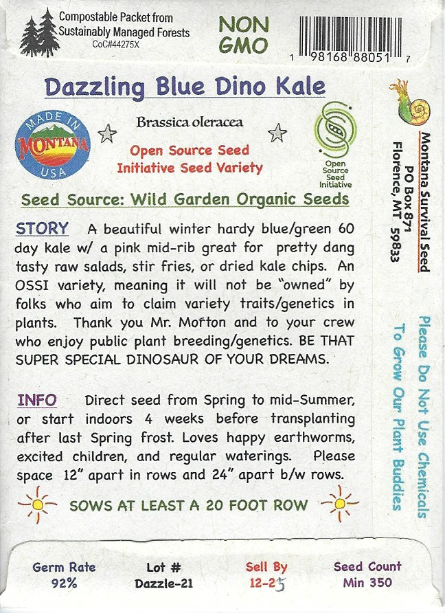 KALE,  DINOSAUR  Dazzling Blue (organic)