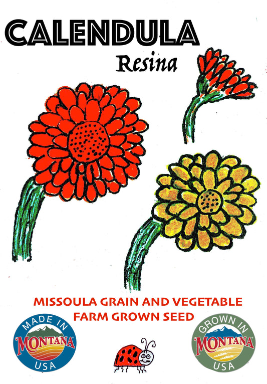 calendula resina medicinal seed seeds missoula grain and vegetable farm stevensville montana mt pollinator kid friendly chemical free grown made in montana